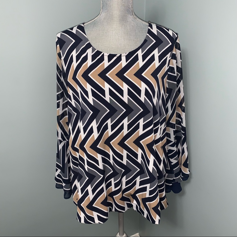 ALFANI size 2X print Blouse bell sleeve balloon hem statement sleeves shirt